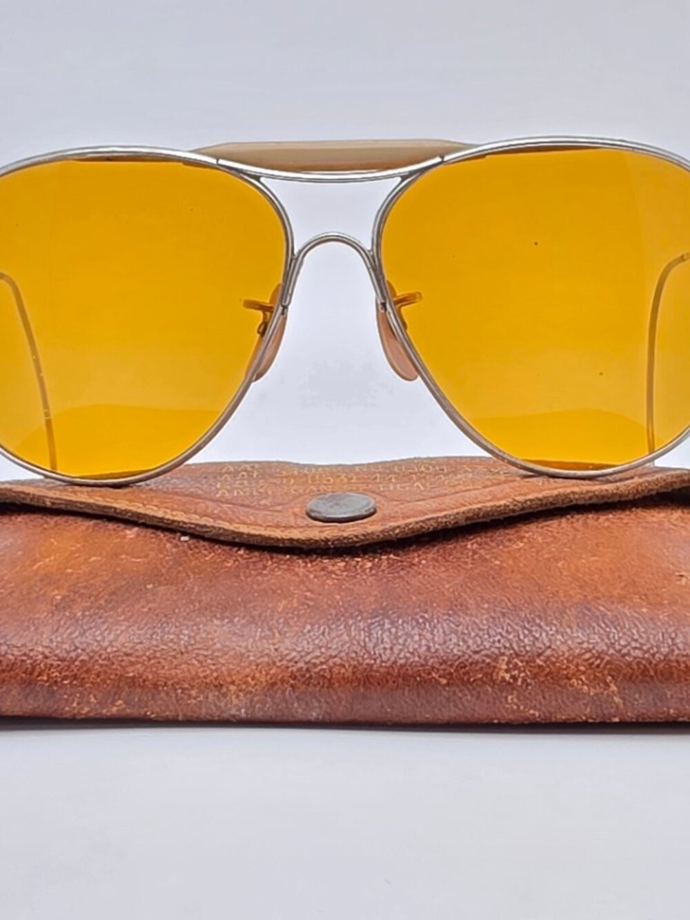 American Optical Type G-1 AAF Nickel Frame Noviole Amber WWII Aviator Sunglasses